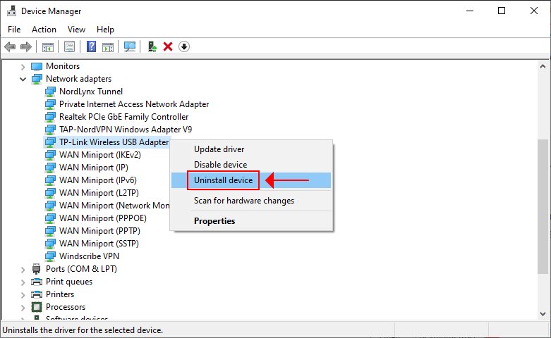 uninstall your Wi-Fi driver on Windows 10