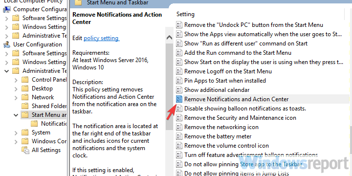 windows 10 action center icon missing