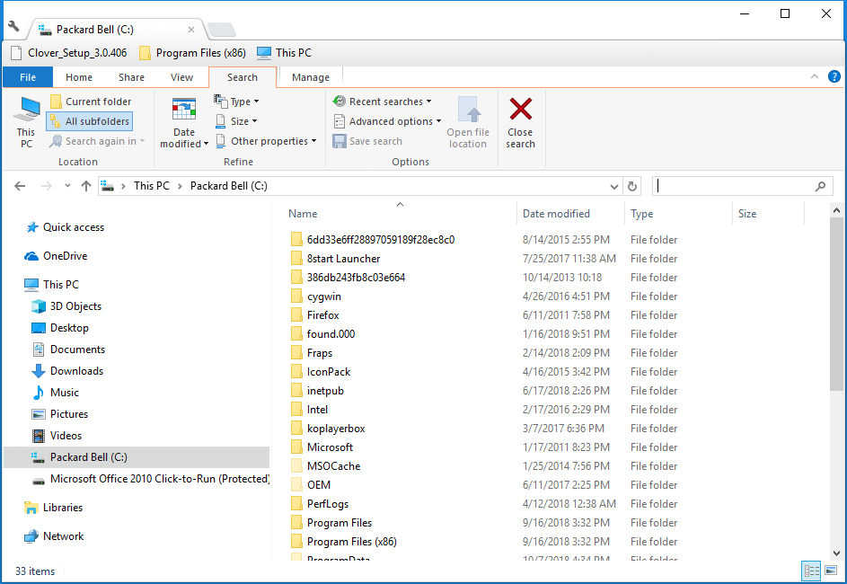 file explorer find largest files on pc