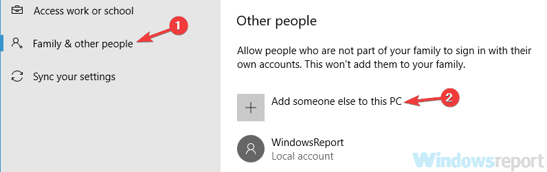 add someone else to this pc Windows 10 some of your accounts require attention