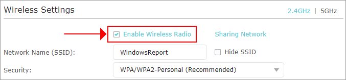 enable wireless radio in your router's admin panel