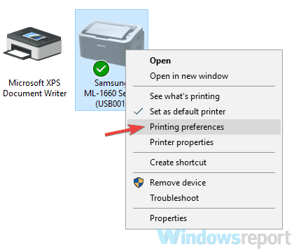 printing preferences blank page printer