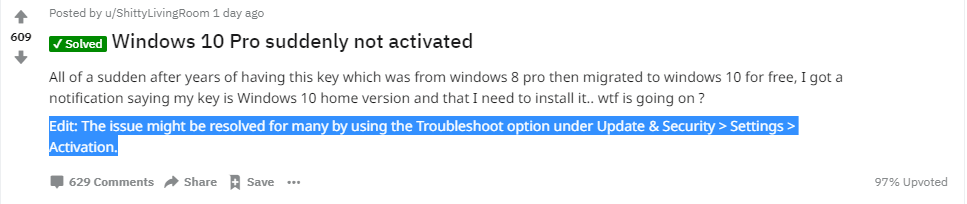 Windows 10 Pro is downgrading