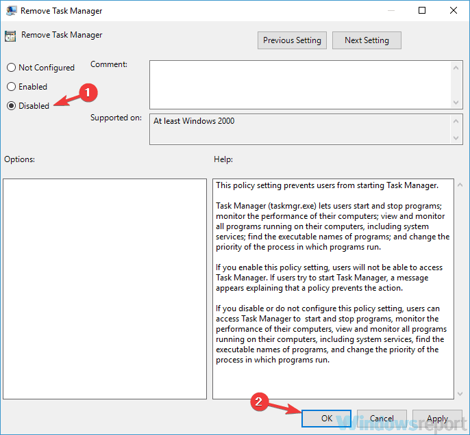 disable policy No Task Manager Windows 10