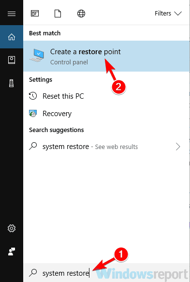 create a restore point search No Task Manager Windows 10