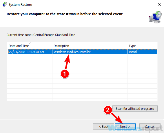 system restore window Tap to click not working Windows 10