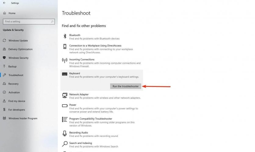 how to open keyboard troubleshooter