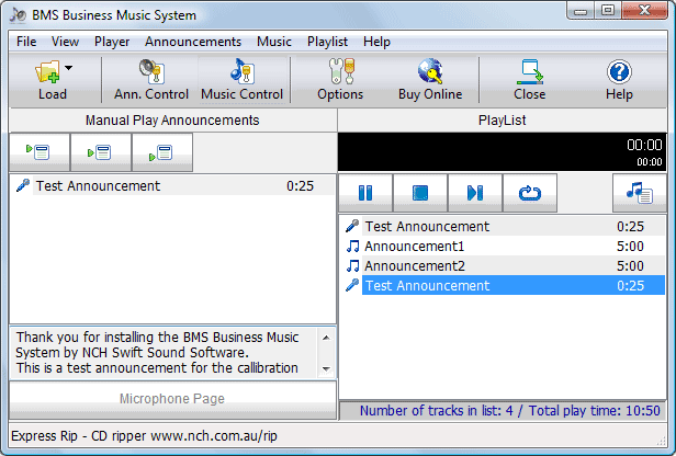 BMS Music and announcement software