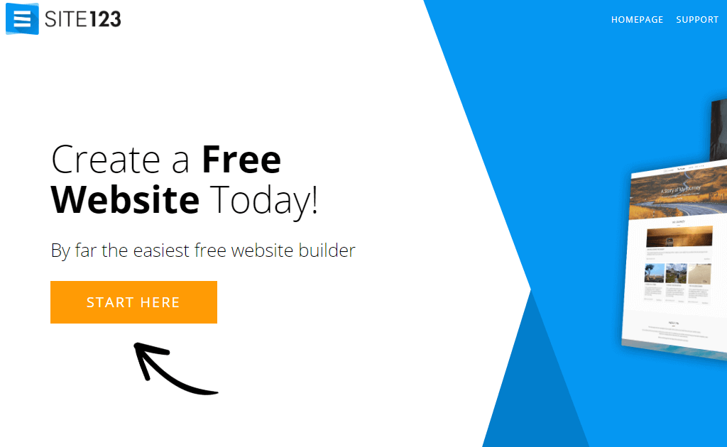Site123 homepage- website design software