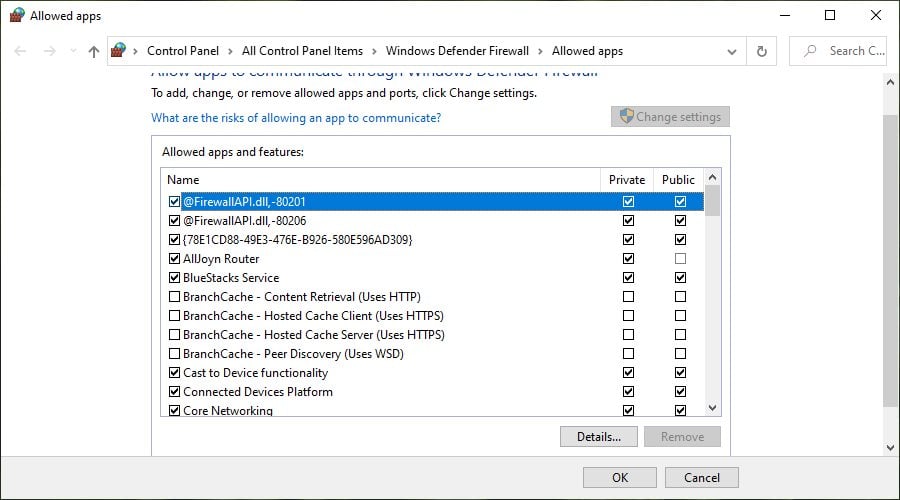 manage Windows Firewall allowed apps