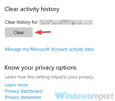 clear button activity history