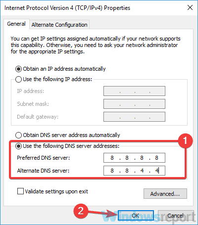 dns change dns server cannot be reached