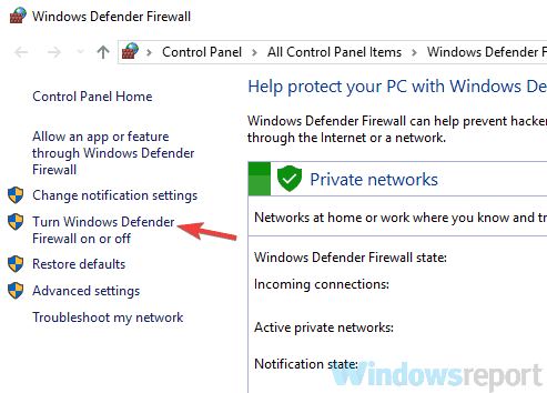 vpn authentication error turn firewall on or off