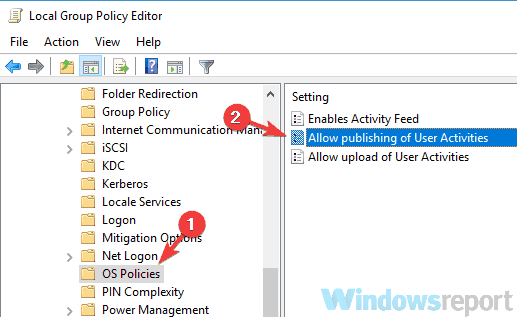 group policy activity history disable