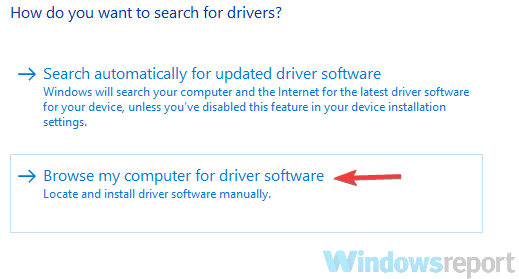 browse driver software USB device not recognized