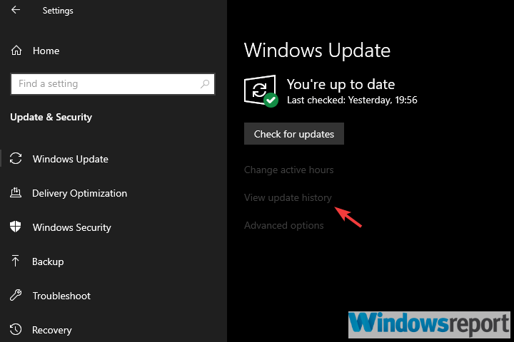windows update settings view update history