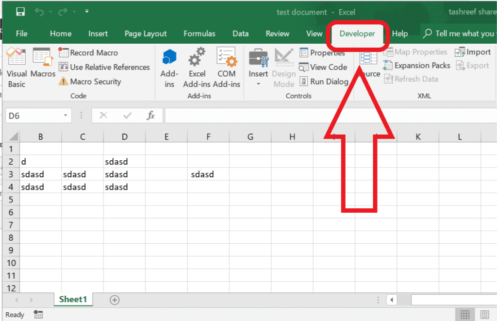 Excel Developer option