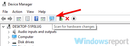 hardware changes icon inverted colors on Windows 10