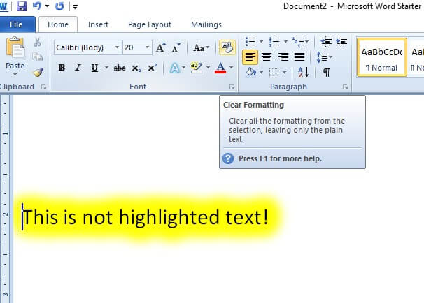 text is highlighted in word