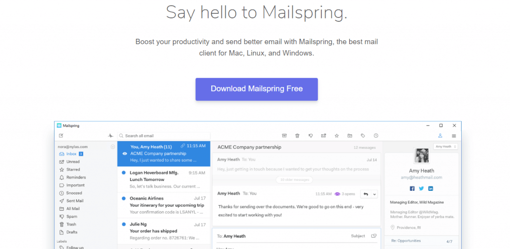 Mailspring - lightweight email clients/ email client for BT internet