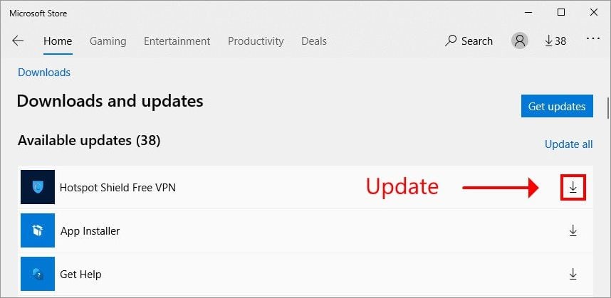 update Hotspot Shield VPN in Microsoft Store