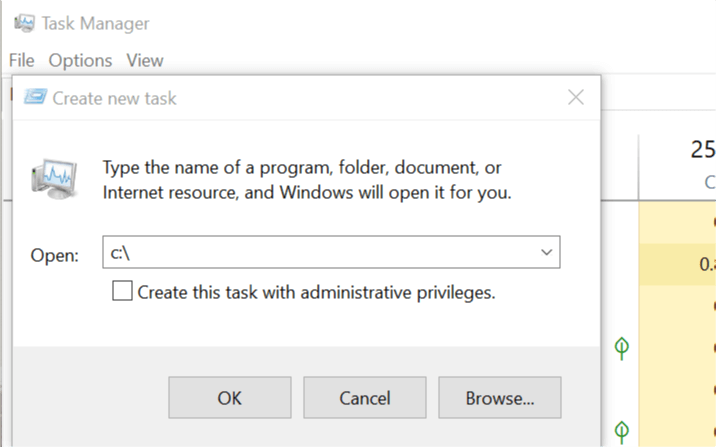 Task Manager - New Task - open C folder