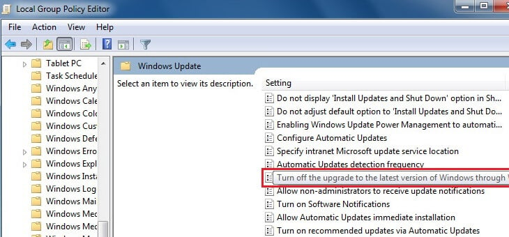 disable Windows Update group policy