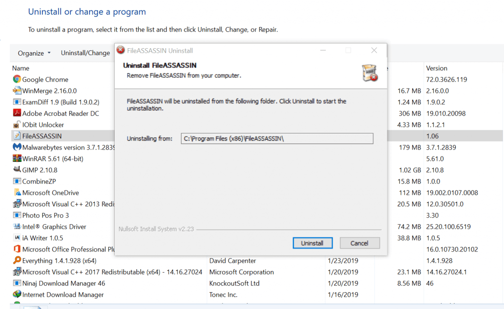 Uninstall Program Windows 10