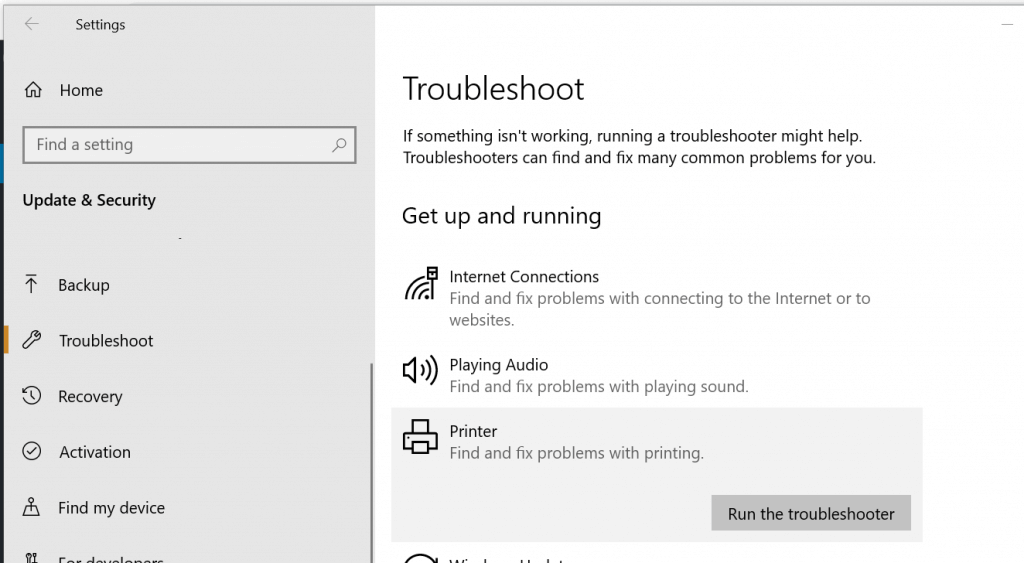  Troubleshoot - Printer -Win 10