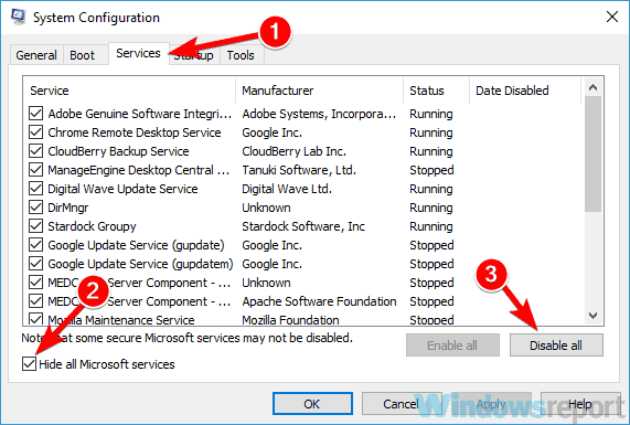services disable run as administrator doesn't work