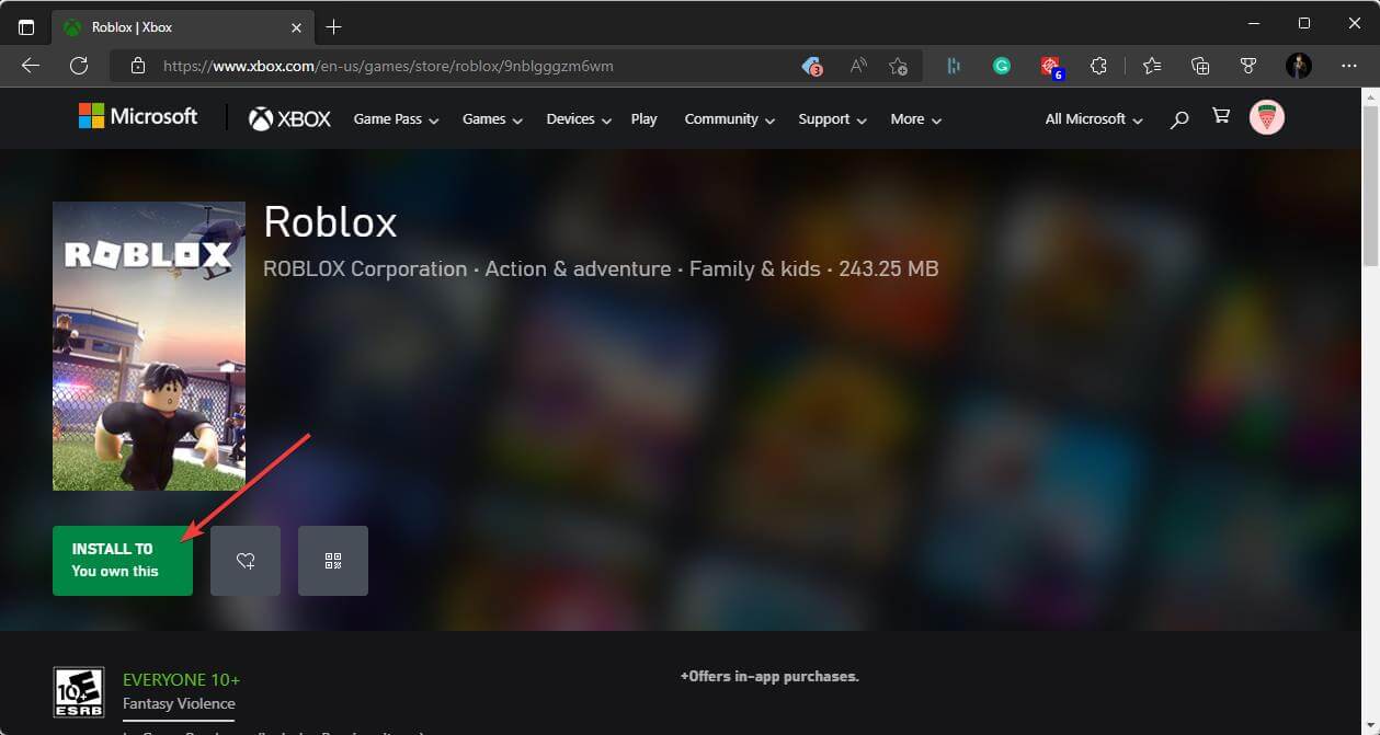 clicking install roblox