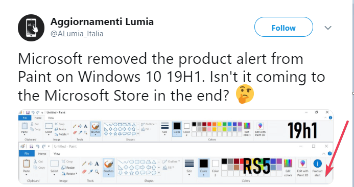 microsoft paint product alert removed