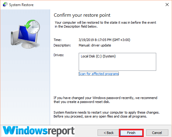 confirm your restore point Taskhost.exe High CPU