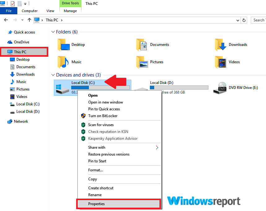 Windows found errors on this drive properties window