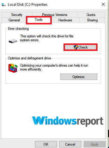 scan and repair drive windows 10 check button