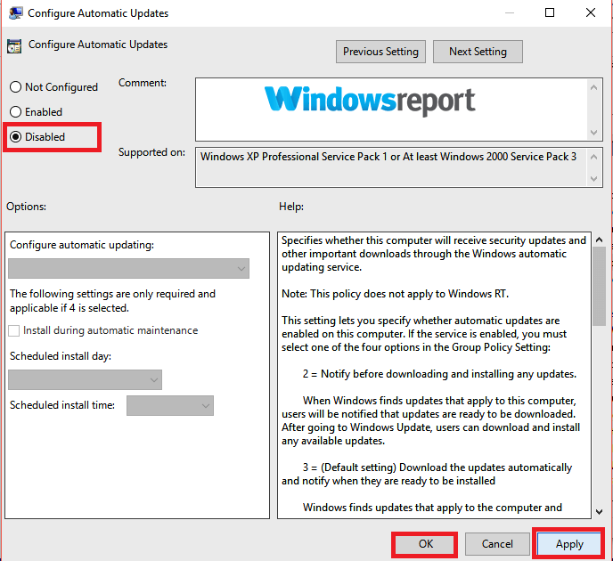 configure automatic updates disabled windows needs to update