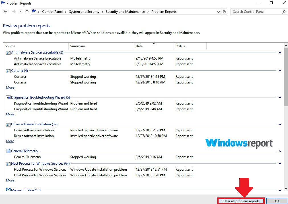 Taskhost.exe High CPU clear all problem reports