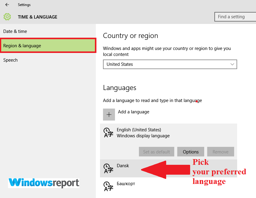 region and language Error 0x800f081e