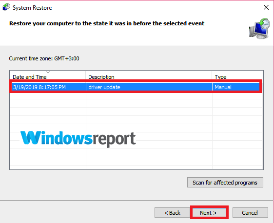 select restore point laptop wont open anything windows 10