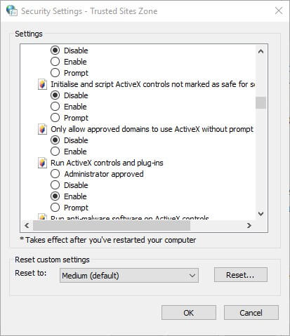 Disable activex in edge