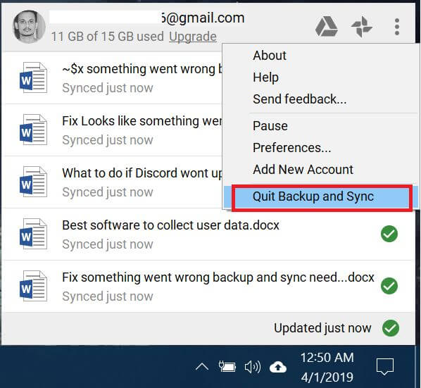 Quit Backup and Sync