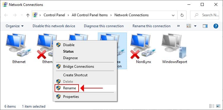 Rename the network connection in Windows 10