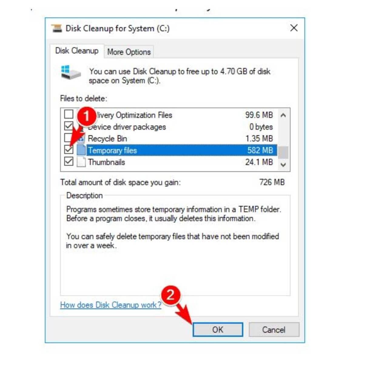 Disk cleanup Windows 10