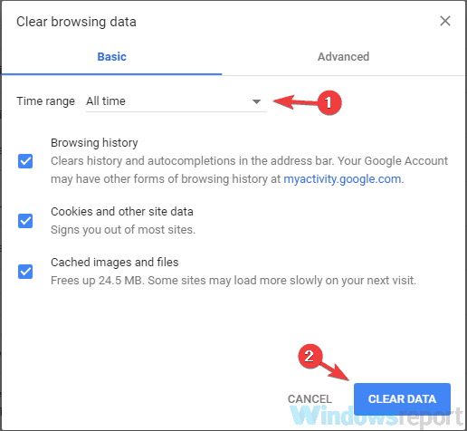 clear browsing data There was a problem connecting to Gmail