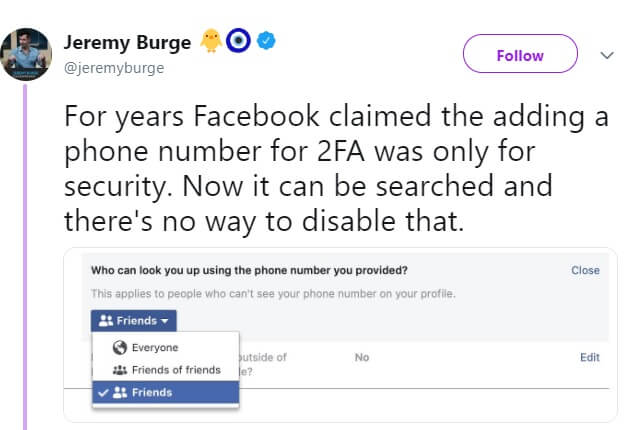 facebook 2FA privacy issues