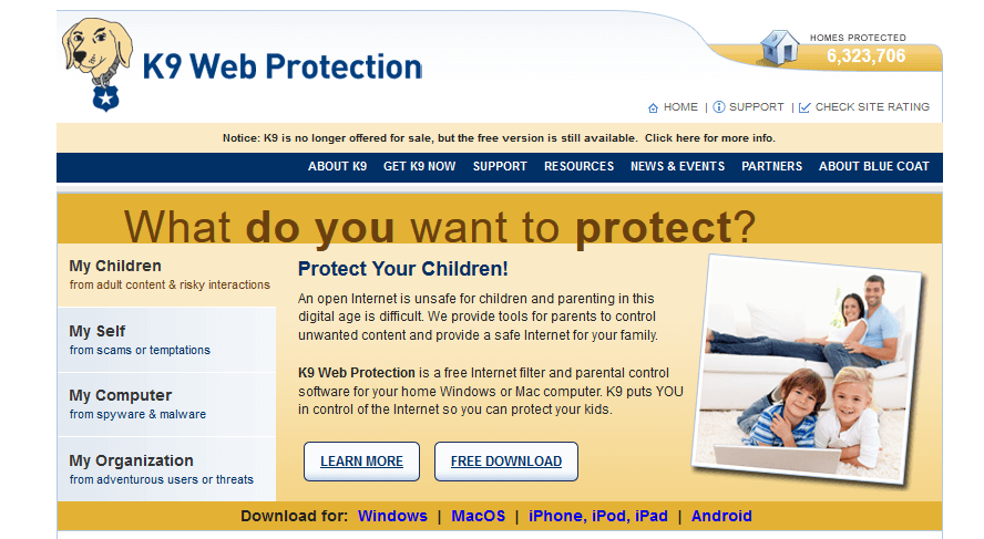 K9 Web Protection software that limits the material a browser fetches