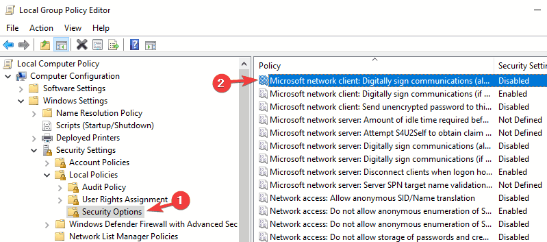 security options Unable to access Samba share