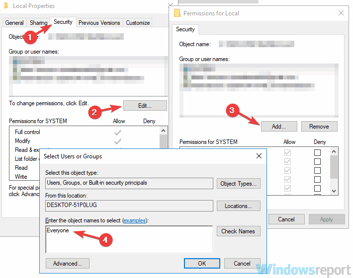 security permissions Windows was unable to create a required installation folder 