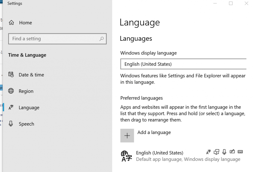 Add a Language - Settings - Windows 10