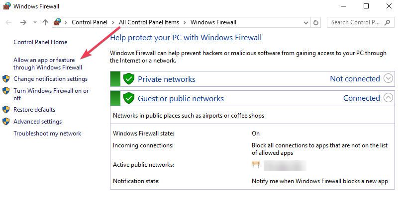 Allow app feature Windows Firewall